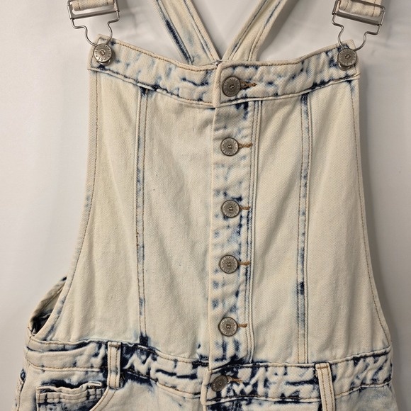 Hot Kiss Acid Washed Distressed Denim Overall Shorts Size 11 Y2K‎ 90's Inspired - Picture 3 of 9